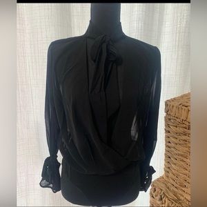 Black sheer sexy elegant bodysuit with ties